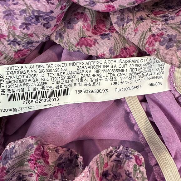 ZARA Floral Print Draped Long Sleeve Ruffle Mini Dress Bloggers Fav Pink/ Purple - Picture 11 of 12